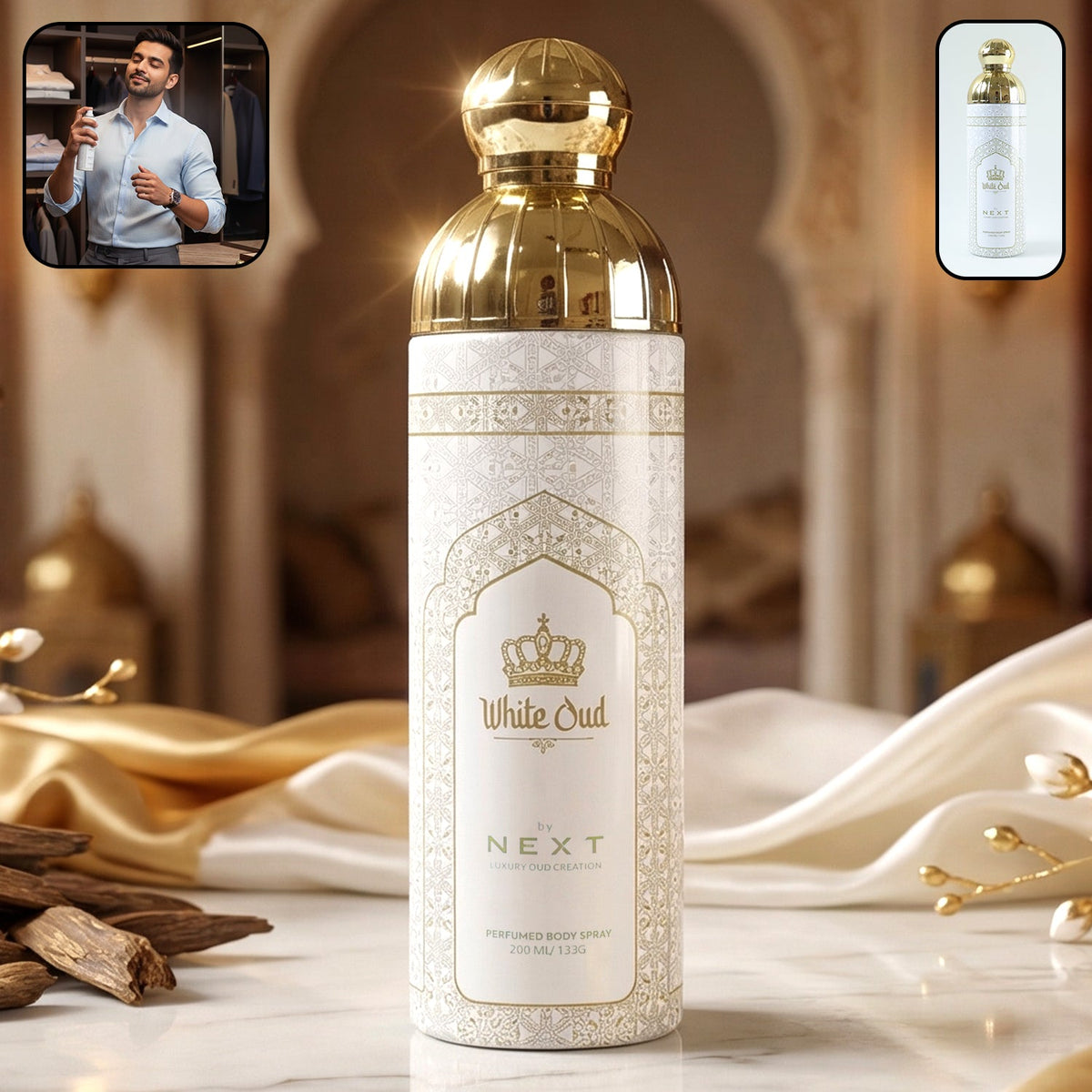 Next White Oud premium perfumed body spray 200 ml bottle