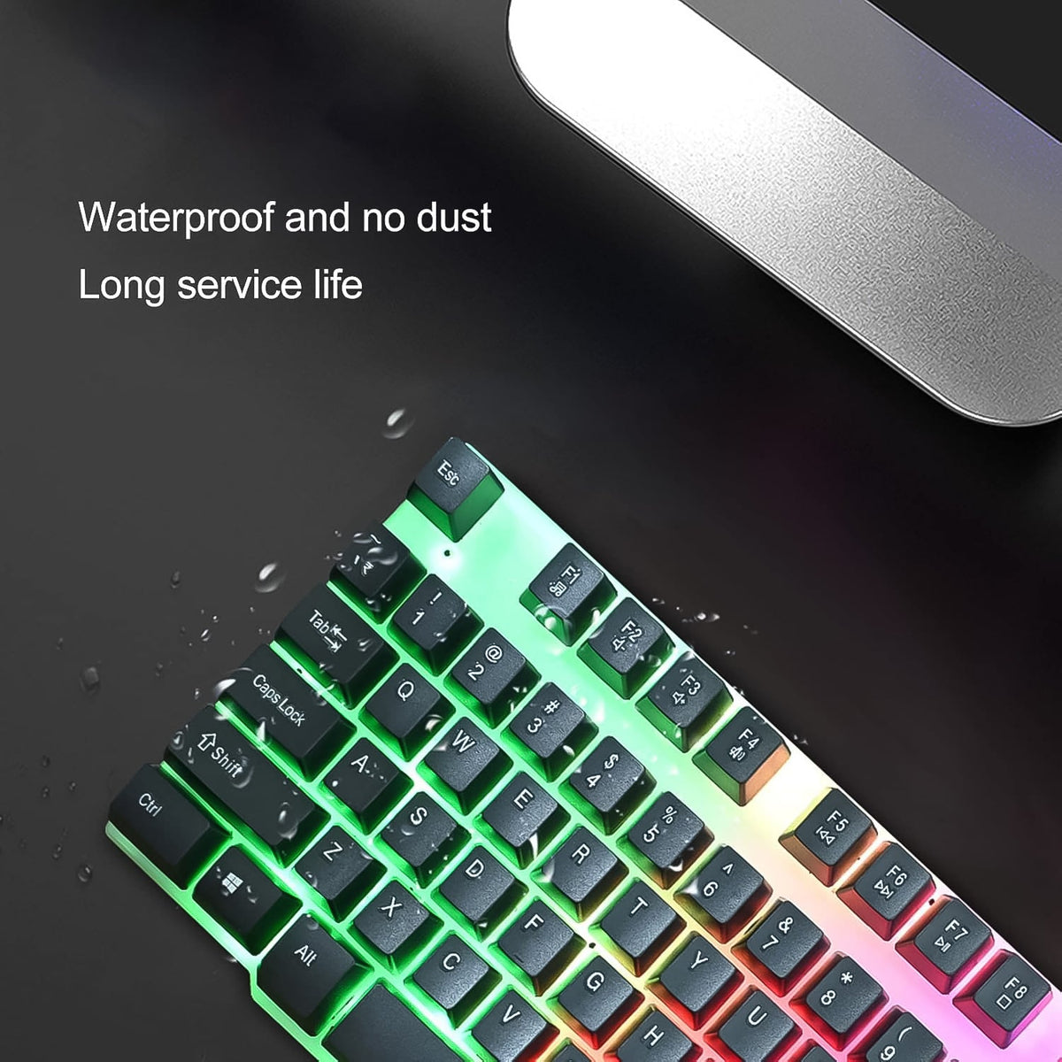 Vibrant backlit keyboard and mouse combo with USB connection, ready for plug & play.