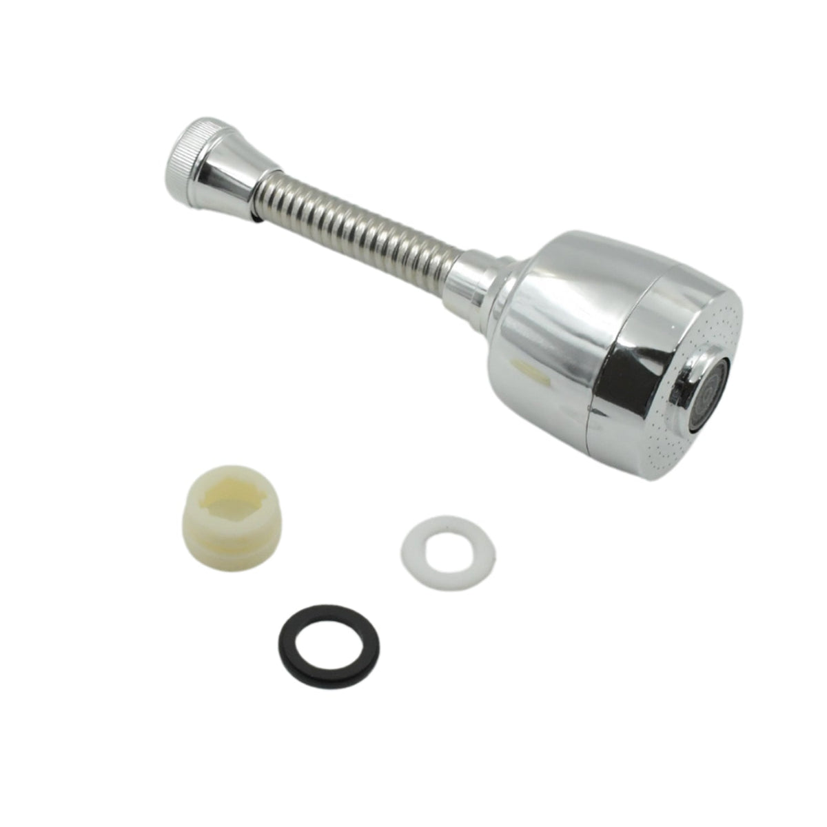 Durable plastic construction of the 360° rotating faucet extension.