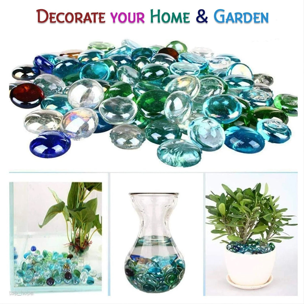 Multi-color pebbles used as decorative aquarium gravel in a fish tank.